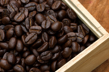 Coffee beans on the wooden