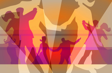 Obraz na płótnie Canvas Ballroom dancing dance party colorful background. Colorful background for with silhouettes of dancing couples. Vector available. 