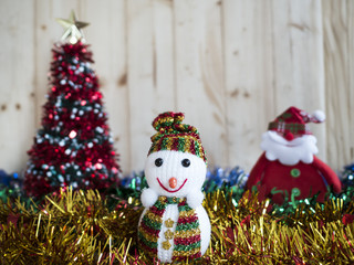 Merry Christmas Concept 4 - One Snowman on wood background (Merry Christmas Concept)