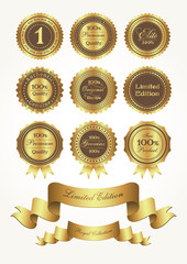 Golden awards and ribbons, vector illustration