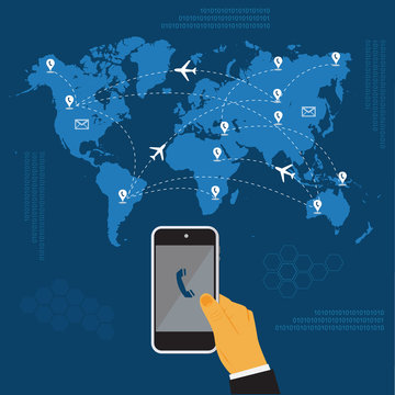 international roaming, flat vector illustration
