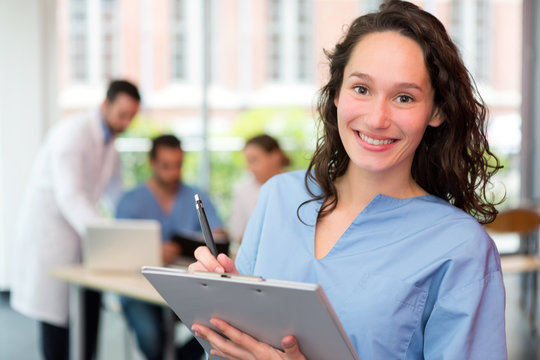 Portrait Of A Young Attractive Nurse At The Hospital