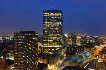Fototapeta na wymiar Boston John Hancock Tower and Back Bay Skyline at night, Boston, Massachusetts, USA