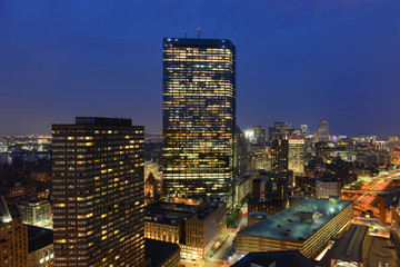 Obraz premium Boston John Hancock Tower and Back Bay Skyline at night, Boston, Massachusetts, USA