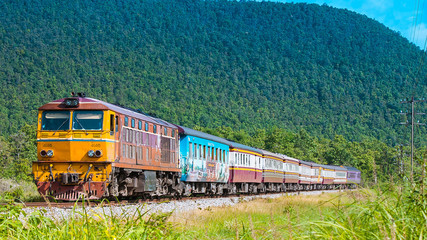 Obraz premium Northern line overnight express was passing through hill side area, 2013.