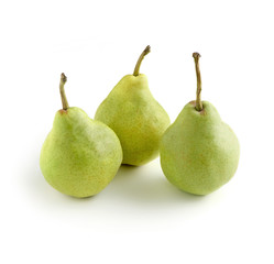 Three Green Pears on White Background