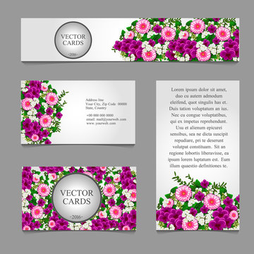 Vector cards with white and pink flower 