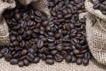 Coffee beans roasted in sack