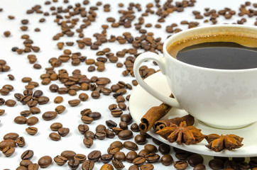 coffee mug with coffee beans
