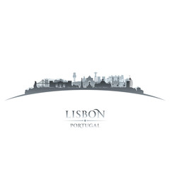 Lisbon Portugal city skyline silhouette white background