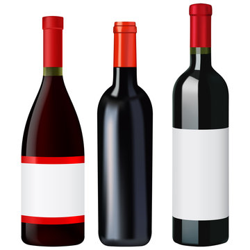 Red wine bottle. Bottles of wine with blank label.
