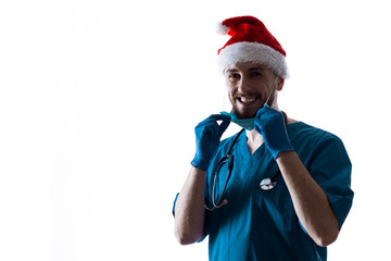 Man Doctor Surgeon In Christmas Santa Hat 