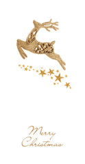 Gold reindeer on a white background with stars