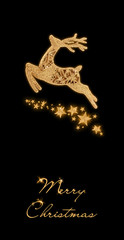Glitter reindeer and stars on a black background © bluebat