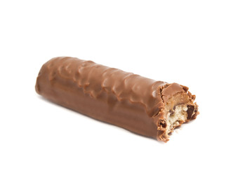 half of chocolate bar on white