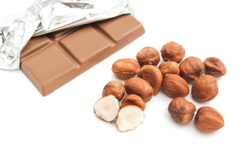 chocolate bar and hazelnuts