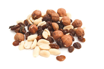 hazelnuts, raisins and peanuts