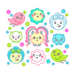 Obraz premium Cute kawaii characters set