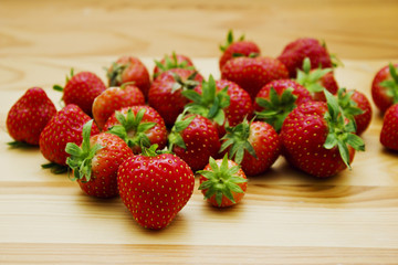 Still life of natural fresh strawberries. Red strawberries on the table.