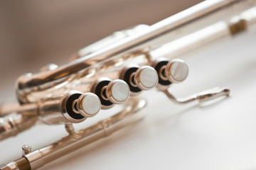 Fototapeta premium Detail of the trumpet closeup in golden tones