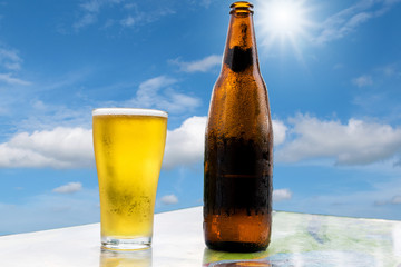 Beer golden white bubbles.