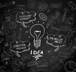 idea concept with light bulb and doodle sketches infographic icons