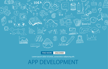 Fototapeta na wymiar App Development Concept with Doodle design style