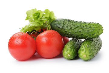 tomatoes, cucumbers and salad isolated