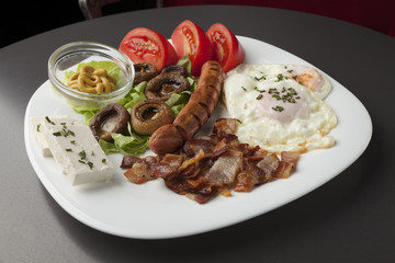 Breakfast served on a white plate