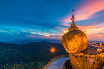Golden rock or Kyaikhtiyo pagoda in Kyaikhto, Myanmar