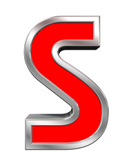 Fototapeta premium One letter from red with chrome frame alphabet set, isolated on white. Computer generated 3D photo rendering.