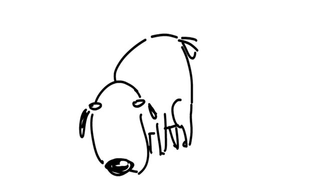 Funny cartoon dog sniffs. Hand drawn animation. Cartoon pet puppy.