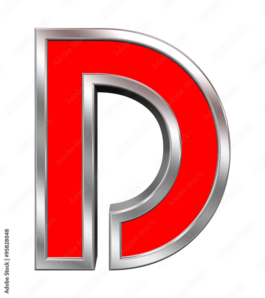 Fototapete one letter from red with chrome frame alphabet set, isolated on white. computer generated 3d photo r