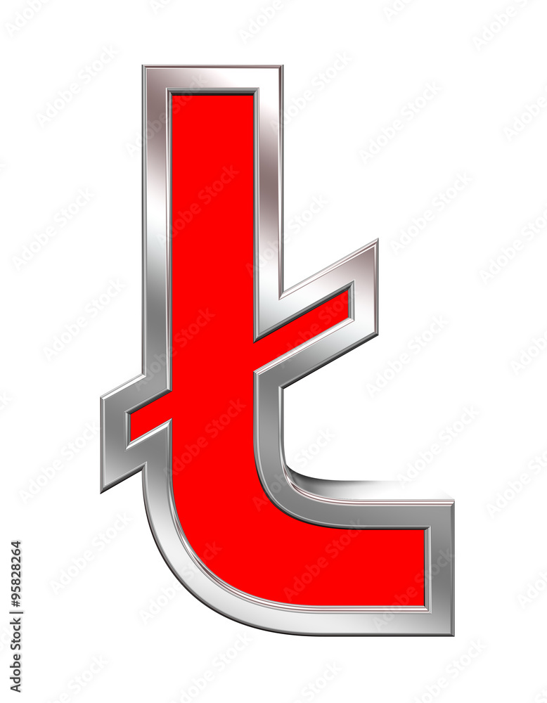 Fototapete pound sign from red with chrome frame alphabet set, isolated on white. computer generated 3d photo r