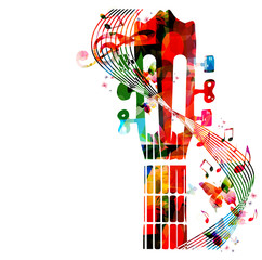 Naklejka premium Colorful guitar fretboard with butterflies