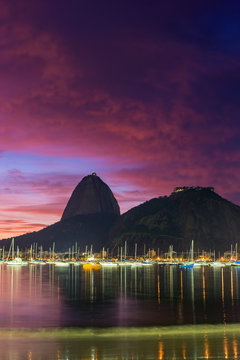 Sunrise view of Copacabana and mountain Sugar Loaf