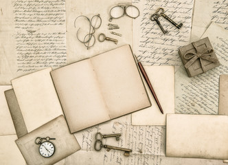 Vintage handwriting and antique office tools paper