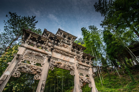 An Ancient Chinese Gate at Huangshan Qiankou Residence Museum