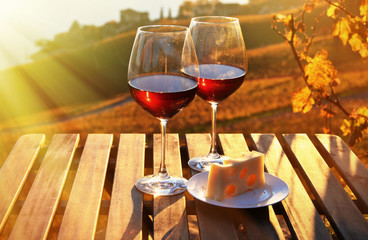 Wine and cheese against Geneva lake, Switzerland