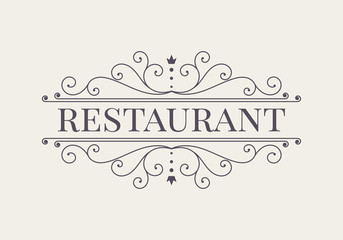 Luxury logo and monogram line art template. Elegant calligraphic ornament pattern. Retro style vector illustration for your restaurant, boutique, hotel, heraldic, jewelry, fashion, business signs.