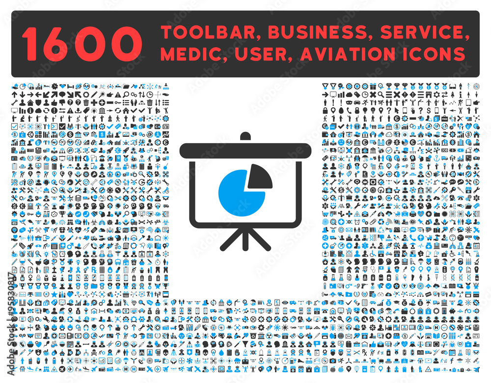 Poster Pie Chart Demonstration Icon With Large Pictogram Collection