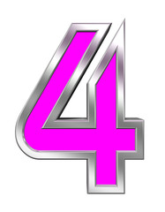 Fototapeta premium One digit from pink with chrome frame alphabet set, isolated on white. Computer generated 3D photo rendering.