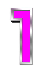 One digit from pink with chrome frame alphabet set, isolated on white. Computer generated 3D photo rendering.