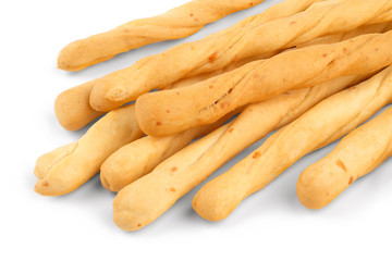 Toasted wheat bread sticks isolated on a white background. 