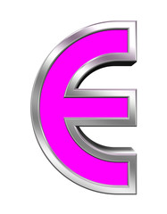 One letter from pink with chrome frame alphabet set, isolated on white. Computer generated 3D photo rendering.