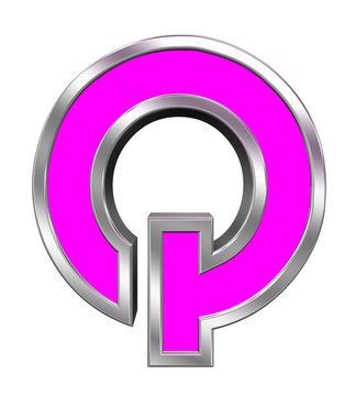 One letter from pink with chrome frame alphabet set, isolated on white. Computer generated 3D photo rendering.