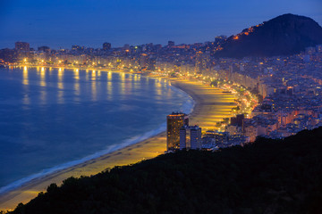 Aerial view of famous Copacabana Beach and Ipanema beach in Rio