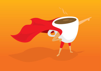 Super hero coffee breakfast pointing aiding to morning rescue