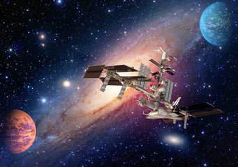 Obraz na płótnie Canvas Satellite solar system space shuttle station spaceship planet interstellar galaxy. Elements of this image furnished by NASA.