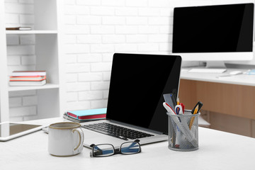 Workplace with computer in office